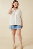HK1754W YELLOW Plus Heart Knitted Puff Sleeve Knit Top Front