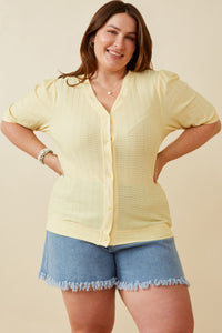 HK1754 IVORY Womens Heart Knitted Puff Sleeve Knit Top Front