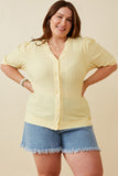 Heart Knitted Puff Sleeve Knit Top
