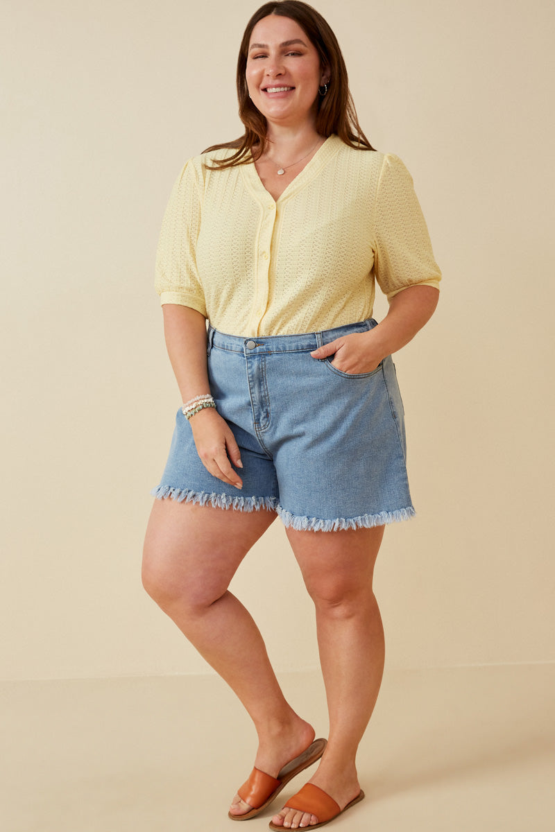 HK1754 IVORY Womens Heart Knitted Puff Sleeve Knit Top Full Body