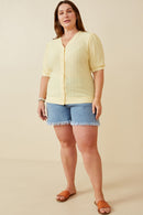 HK1754W IVORY Plus Smock Detail Button Down V Neck Dress Full Body