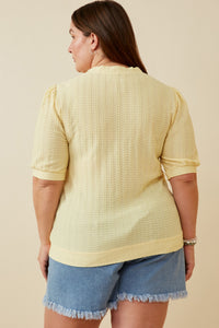 HK1754W IVORY Plus Smock Detail Button Down V Neck Dress Side