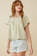 HK1779 SAGE Womens Paisley Print Flutter Sleeve Top Front