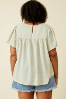 HK1779W Sage Plus Paisley Print Flutter Sleeve Top Detail