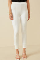 HK1816 Black Womens Elastic Waist Slitted Knit Pants Front