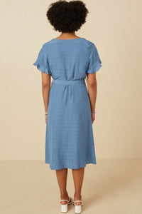 HK1837W Blue Womens Semi Shine Shadow Strip Tulip Sleeve Dress Detail