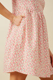 HK1839W Pink Plus Ditsy Floral Cinch Sleeve V Neck Dress Detail