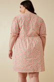 HK1839 Pink Womens Ditsy Floral Cinch Sleeve V Neck Dress Detail