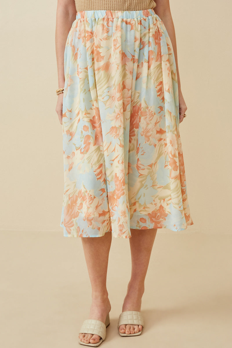 Romantic Floral Elastic Waist Skirt