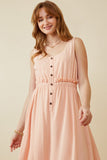 HK1857 BLUSH Womens Ruffle Waist Button Front Tank Dress Front