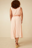 HK1857W Blush Plus Ruffle Waist Button Front Tank Dress Side