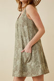 HK1859 OLIVE Womens Floral Print Button Detail Tank Dress Side