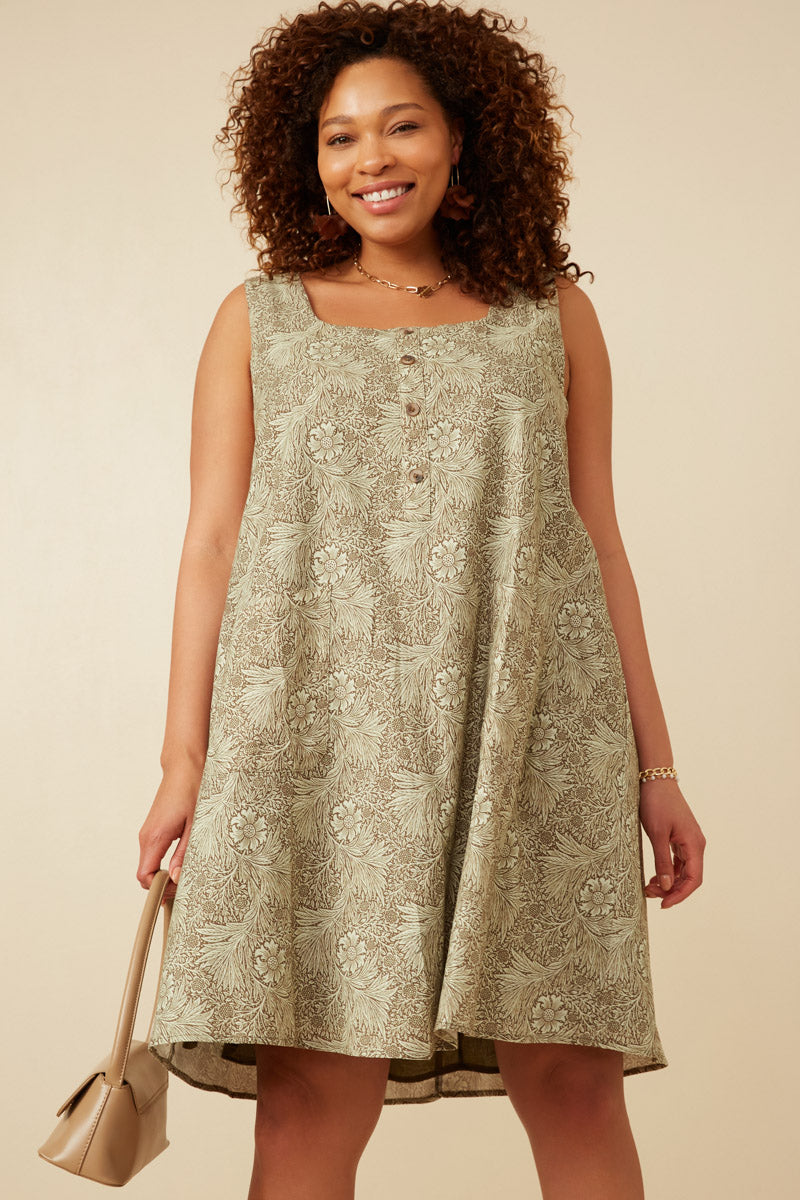 Floral Print Button Detail Tank Dress