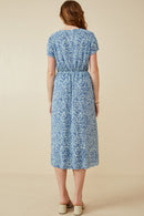 HK1873W BLUE Plus Abstract Botanical Print Wrap Dress Gif