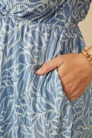HK1873W BLUE Plus Abstract Botanical Print Wrap Dress Detail