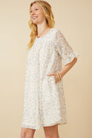 HK1878 Blue Mix Womens Light Floral Tulip Sleeve Dress Full Body