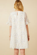 HK1878 Blue Mix Womens Light Floral Tulip Sleeve Dress Side