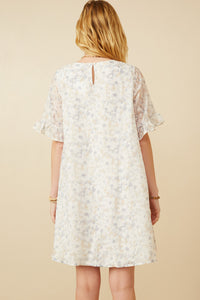 HK1878 Blue Mix Womens Light Floral Tulip Sleeve Dress Side