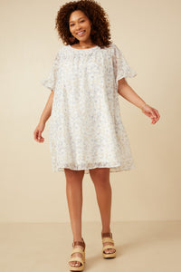 HK1878 Blue Mix Womens Light Floral Tulip Sleeve Dress Back