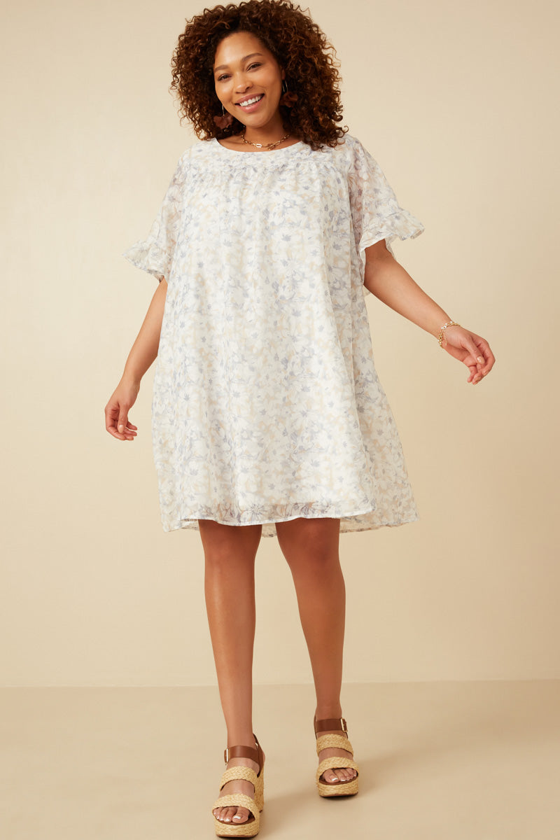 HK1878 Blue Mix Womens Light Floral Tulip Sleeve Dress Back