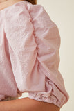 HK1893W Pink Plus Seersucker Textured Puff Sleeve Top Front