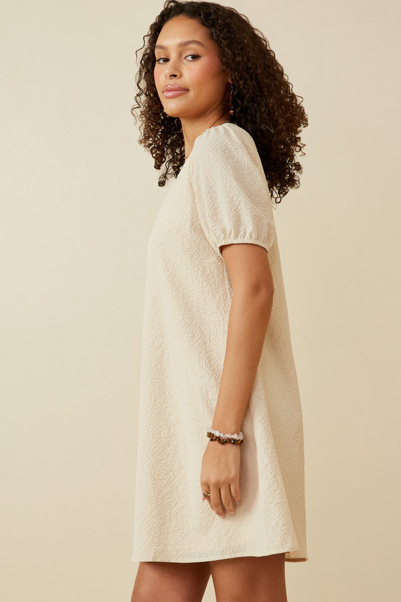 Seersucker V Neck Puff Sleeve Dress | Boho Inspired Inclusive Outfits Beige / S Beige *Women's Dresses Casual Dresses Hayden Los Angeles Seersucker V Neck Puff Sleeve Dress | Boho Inspired Inclusive Outfits Beige / S Beige *Women's Dresses Casual Dresses Hayden Los Angeles