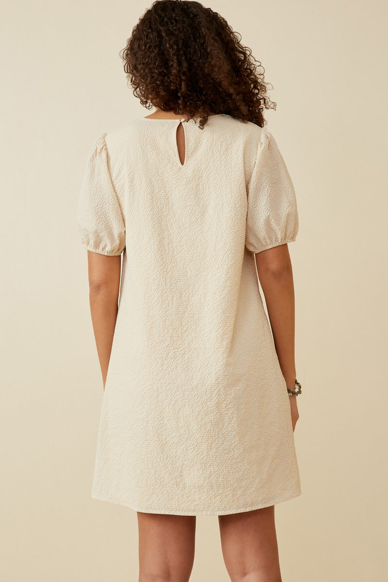 Seersucker V Neck Puff Sleeve Dress | Boho Inspired Inclusive Outfits Beige / S Beige *Women's Dresses Casual Dresses Hayden Los Angeles Seersucker V Neck Puff Sleeve Dress | Boho Inspired Inclusive Outfits Beige / S Beige *Women's Dresses Casual Dresses Hayden Los Angeles