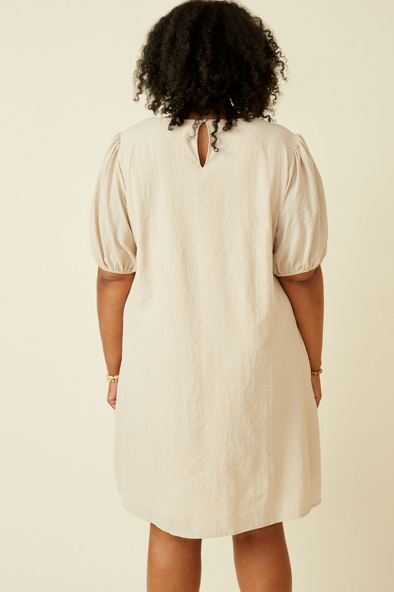 Seersucker V Neck Puff Sleeve Dress | Boho Inspired Inclusive Outfits Beige / S Beige *Women's Dresses Casual Dresses Hayden Los Angeles Seersucker V Neck Puff Sleeve Dress | Boho Inspired Inclusive Outfits Beige / S Beige *Women's Dresses Casual Dresses Hayden Los Angeles