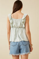 HK1930 Sage Womens Handkerchief Print Smocked Ruffle Tank Back