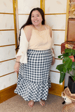 HY2798W BLUE Plus Checkered Ruffle Tiered Skirt Full Body