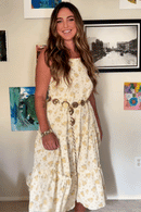 HY6011W Yellow Plus Textured Lace Detail Strappy Back Dress Full Body