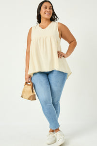 HN4016 IVORY Womens Crochet Trimmed V Neck Tank Full Body