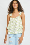 HN4017W Off White Plus Floral Pleated Strap Layered Tank Gif