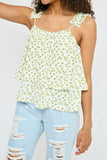 HN4017W Off White Plus Floral Pleated Strap Layered Tank Detail