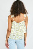 HN4017 Navy Womens Floral Pleated Strap Layered Tank Gif