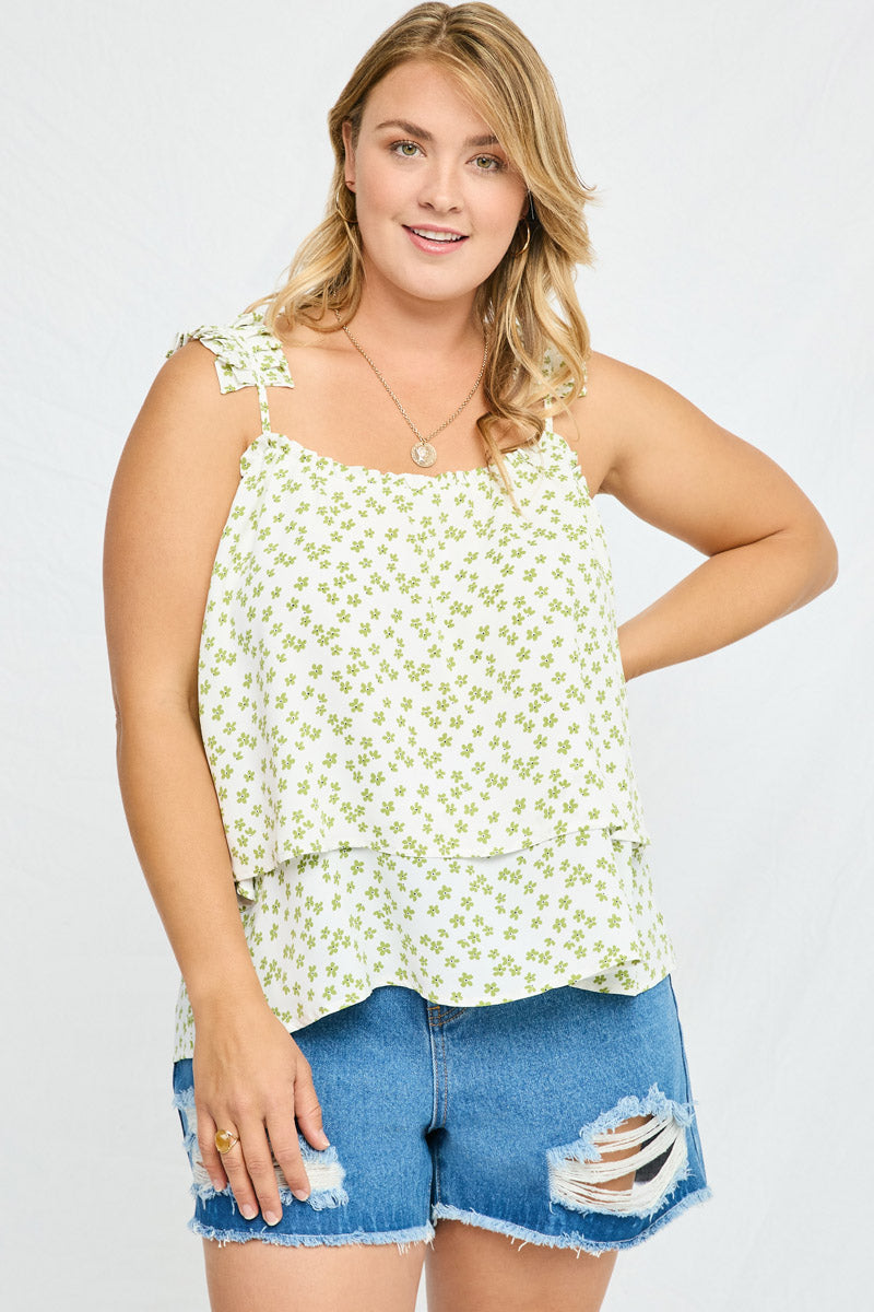 Floral Pleated Strap Layered Tank