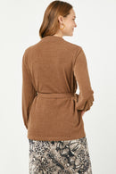 HN4087 Olive Womens Mock Neck Belted Long Sleeve Knit Tunic Top Gif