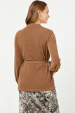 HN4087 Olive Womens Mock Neck Belted Long Sleeve Knit Tunic Top Gif