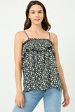 HN4105 BLACK Womens Smocked Floral Ruffle Tank Side