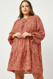 Ditsy Floral Tie Neck Long Sleeve Dress