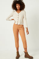 HN4132 OATMEAL Womens Puff Shoulder Marled Knit Buttoned Cardigan Back