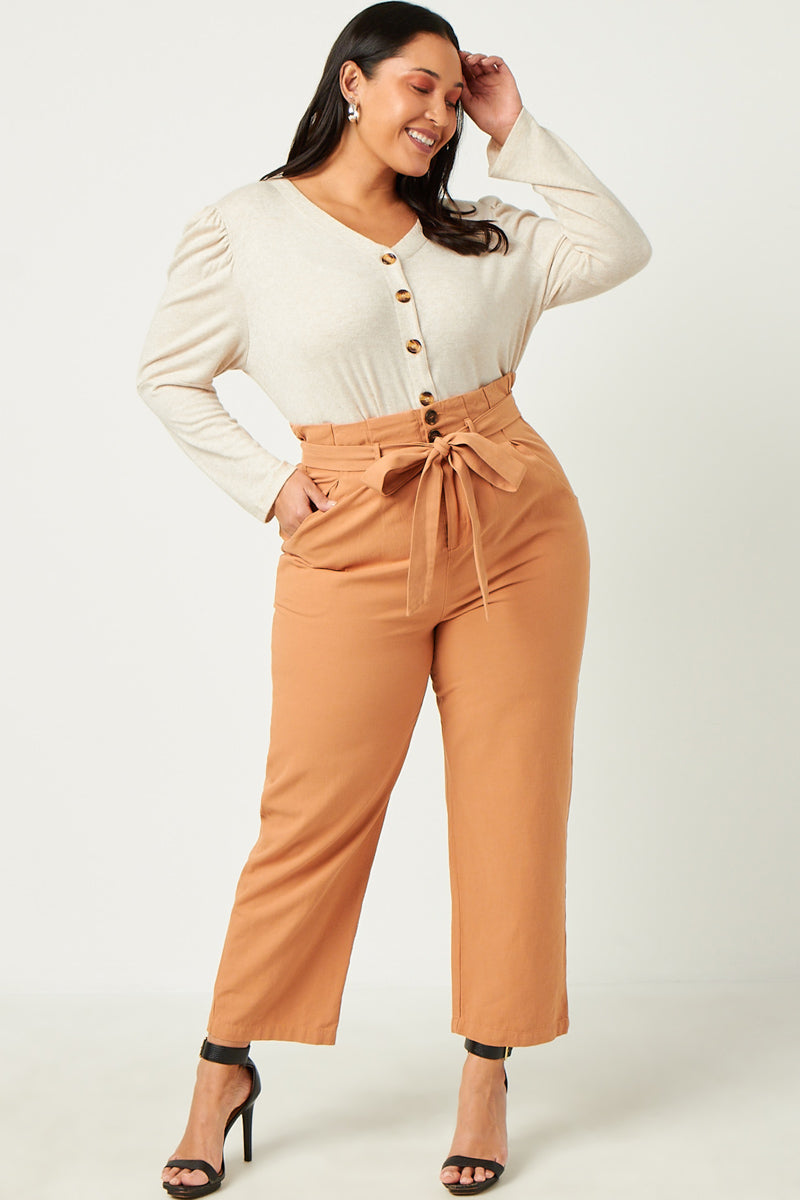 Puff Shoulder Marled Knit Buttoned Cardigan