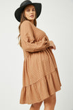 HN4144 TAUPE Womens Button Detail Tiered Gingham Dress Side