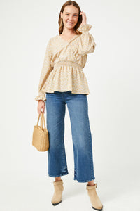 HN4154W IVORY Plus Floral Suprlice Smocked Waist Top Side