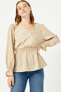 HN4154W IVORY Plus Floral Suprlice Smocked Waist Top Side