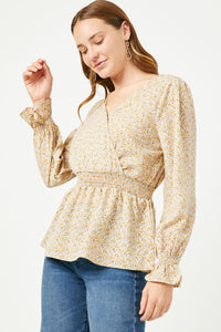 HN4154W IVORY Plus Floral Suprlice Smocked Waist Top Back