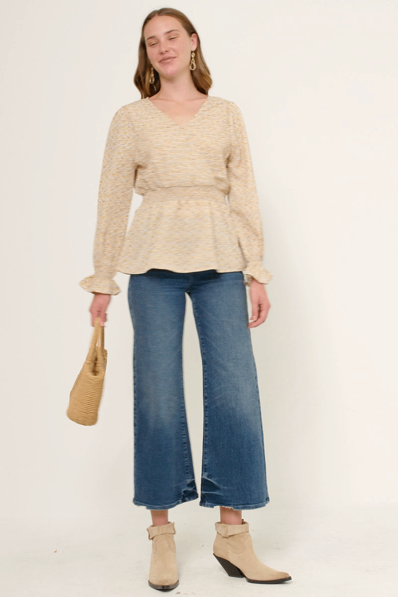 HN4154W IVORY Plus Floral Suprlice Smocked Waist Top Front