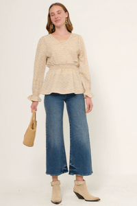 HN4154W IVORY Plus Floral Suprlice Smocked Waist Top Front