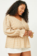 HN4154 IVORY Womens Floral Suprlice Smocked Waist Top Front