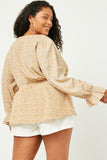 HN4154 IVORY Womens Floral Suprlice Smocked Waist Top Side